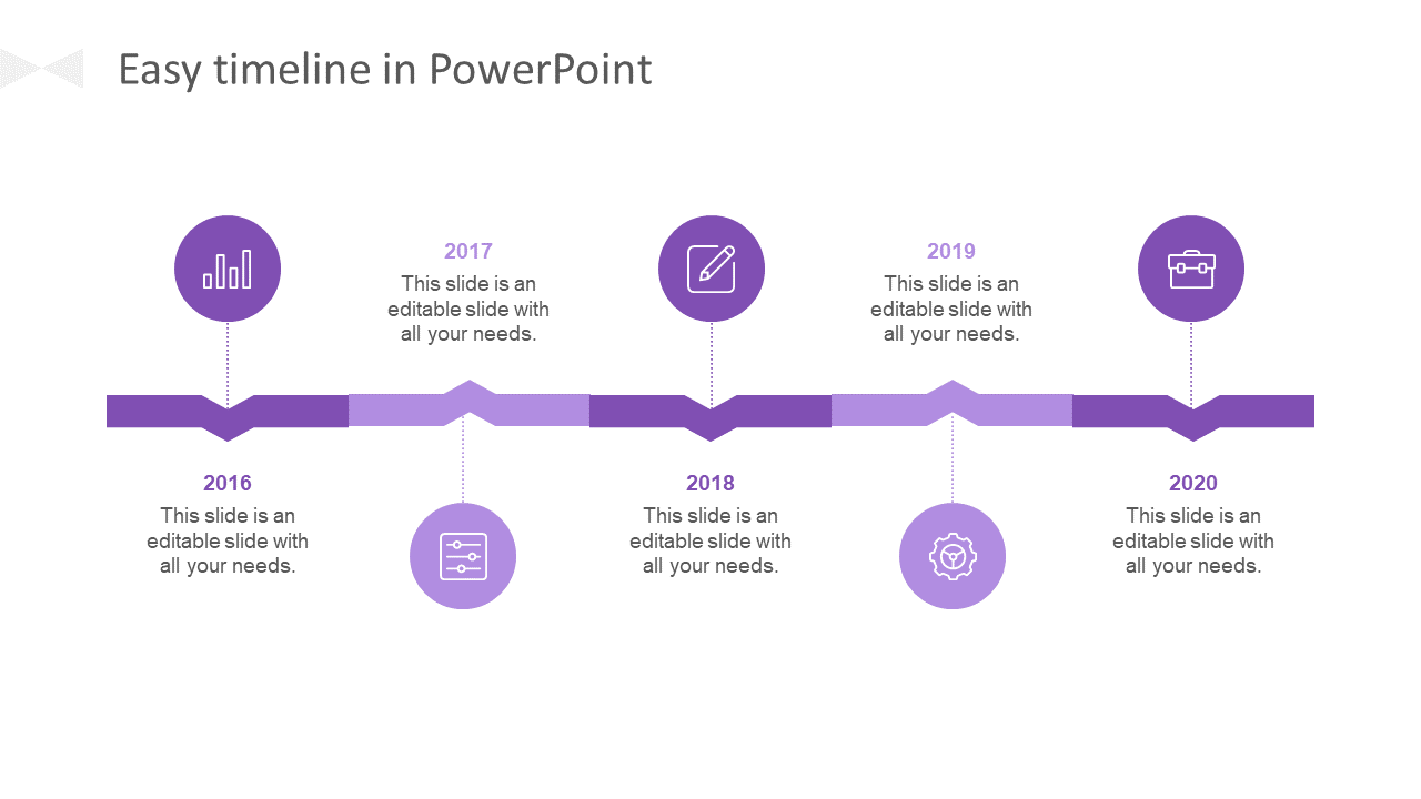 Free - Editable Easy Timeline In PowerPoint Presentation 5-Node